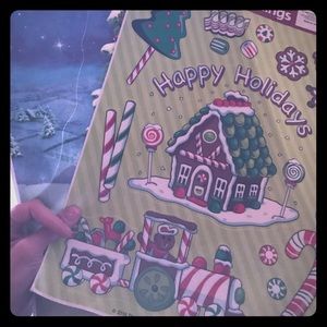 Xmas glitter window clings and music decor